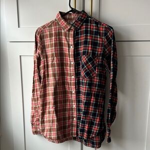 Plaid Flannel Acid Wash Button-Up Shirt